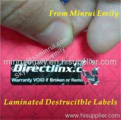 Custom Laminated Destructible Labels,water resistant out door use destructive labels