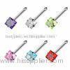 Square Gem Piercing 316l Surgical Stainless Steel Nose Ring Jewelry / Nose Studs For Wedding