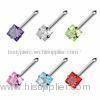 Square Gem Piercing 316l Surgical Stainless Steel Nose Ring Jewelry / Nose Studs For Wedding