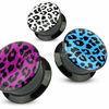 Customized 8mm, 10mm Internally Threaded Black Uv Acrylic Epoxy Ear Flesh Plugs With Leopard Print