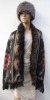 acrylic multicolor jacquard woven shawl with fake fur