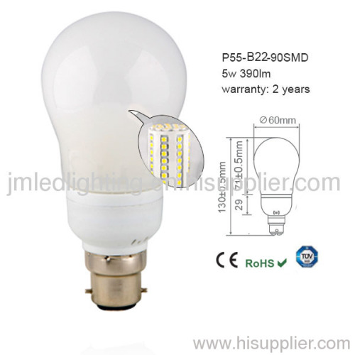 b22 p55 light led bulbs 5w 390lm milk