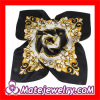 Wholeslae Small Black Border Floral Pattern Square Silk Scarf