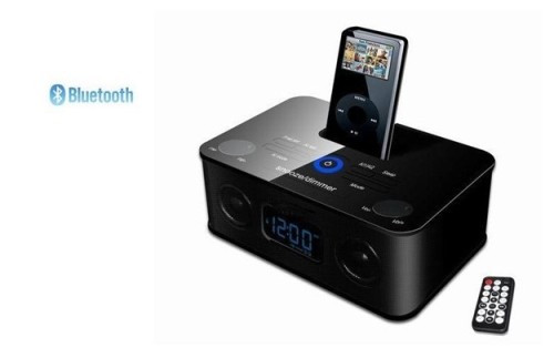 portable stereo bluetooth speaker with iphone dock station alarm clock radio