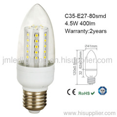 4.5w led candle light c35 e27 80smd 400lm