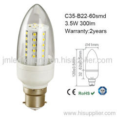 c35 led candle lamp b22 3.5w 300lm clear 60 smd