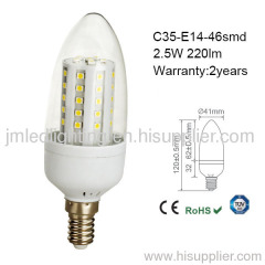 2.5w candle led bulb light e14 c35