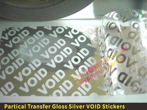 Custom Gloss Silver VOID Stickers with Bigger Font Size,Patial Transfer Gloss Silver Tamper Proof VOID Labels