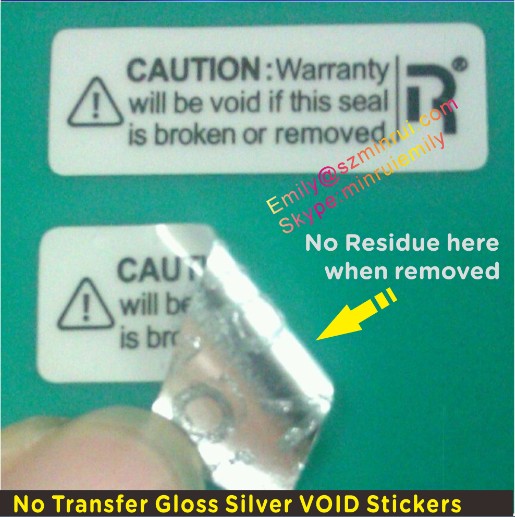 Custom Gloss Silver VOID Stickers with Bigger Font Size,Patial Transfer Gloss Silver Tamper Proof VOID Labels