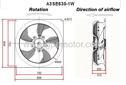 High pressure 380V 630 EC Axial Fan impeller with speed control by design W3G630