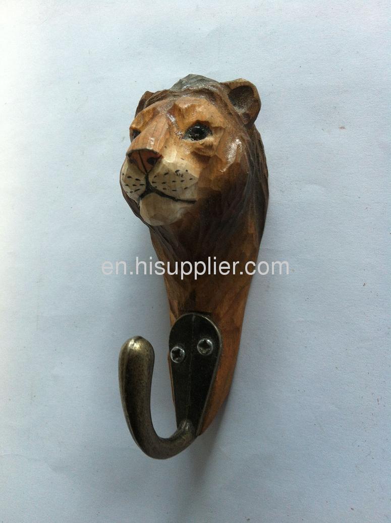 wooden carved lion hook