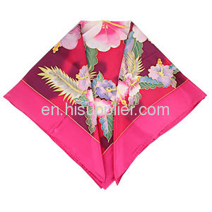 China Red Flower Printed Large Square Silk Scarves For Women