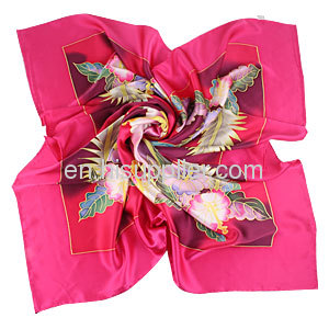 China Red Flower Printed Large Square Silk Scarves For Women