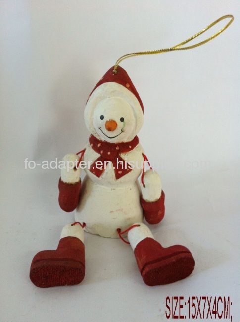 handmade wooden carved snow man 