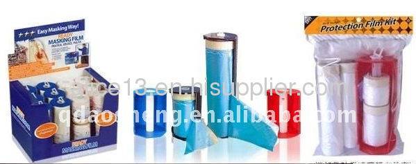 Taped protective plastic masking film with dispenser for car