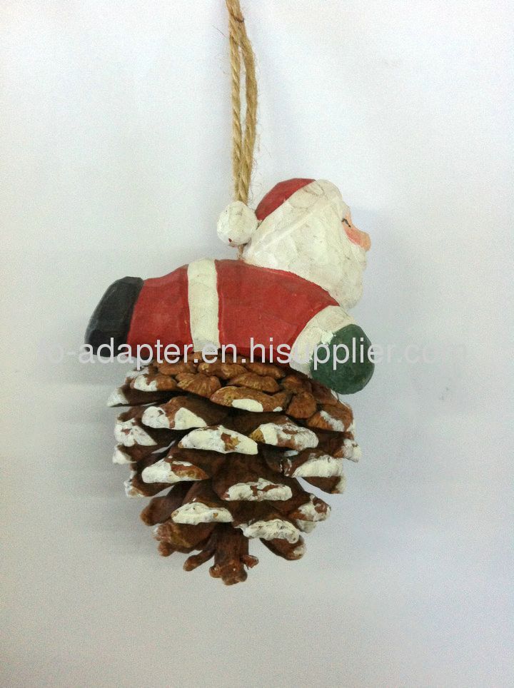 santa clause wood carved ornament pinecone