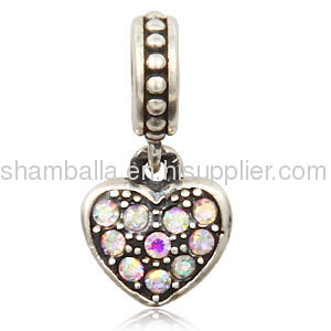 2013 Sterling Silver European AB clear glass Heart pendant Dangle With Austrian Crystal