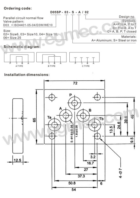 D05, SB10B Rexroth Valve BSPP Or NPT Porting Connection Subplate