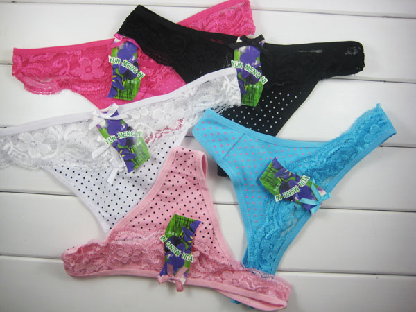 Dotted cotton underwear sexy girls t-back women g-string wholesale 