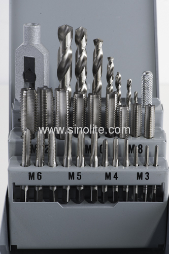 29pcs of taps and dies set 21pcs DIN352 taps 7pcs drills 1pcs adjustable handle tap wrench