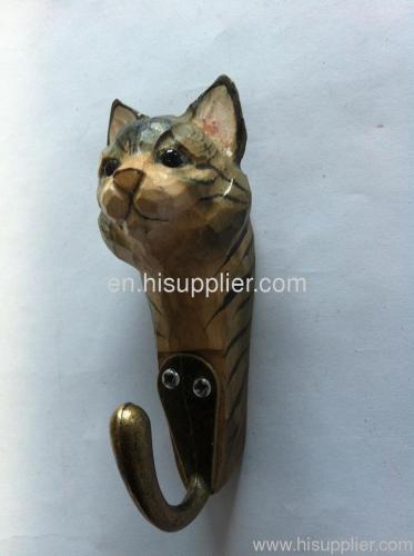 basswood carved cat hook