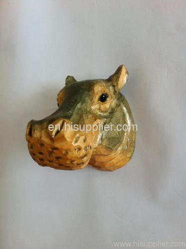 wooden carving hippo shape fridge magnet