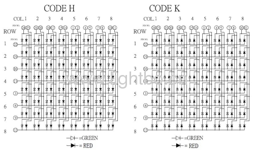 Red/Green 2.4-Inch 6mm 8 x 8 Square dot matrix LED displays with dimensions 60x60x9mm