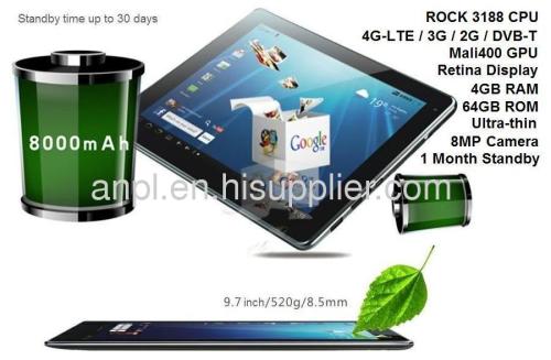 Retian 10inch ROCK 3188 Chip Quad Core 2.4GHz CPU Tablet 4G-LTE/3G DVB-T DDR3 4gbRAM 32gbROM 1month standy time,