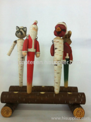 christmas style wooden carved ball pen
