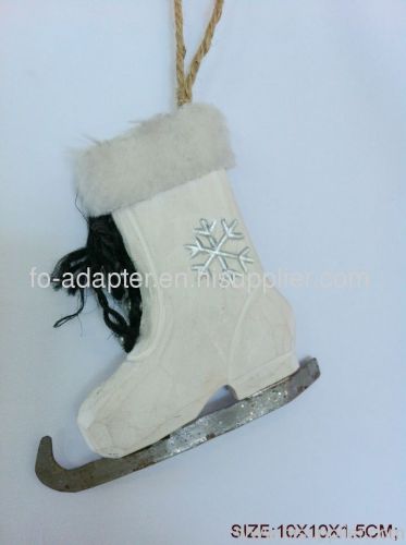 handmade wooden white christmas boot