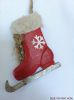 wood carved christmas red boot hanging craft