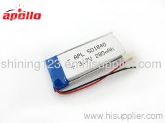 rechargeable lithium polymer battery 3.7V 280mAh factory wholesale