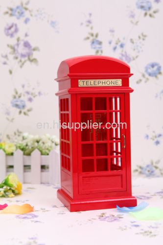 Retro red telephone booths simulation wooden music box 