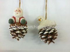 santa clause wood carved ornament pinecone