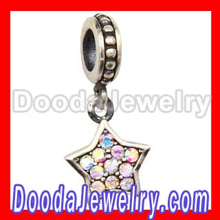 european Silver Pave Star Dangle Bead With AB Swarovski Crystal