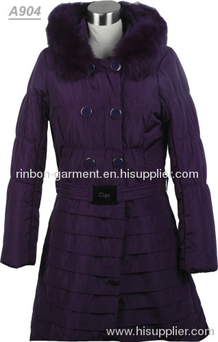 2013 NEW STYLE PURPLE WINTER LONG COAT WITH FUR COLLAR