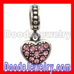 Cheap 925 Sterling Silver european Pink Crystal Heart Dangle Charms Wholesale