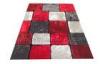 Plaid Pattern Grey / Red Polyester Contemporary Shaggy Rug, Bathroom Carpet Custom