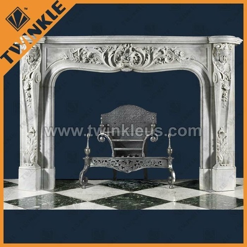 Handmade Natural white marble stone fireplace surround