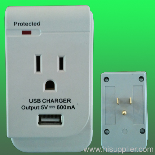 Single outlet wall usb adaptor, surge protected current tap