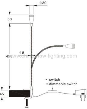 1W LED Reading Lamp Aluminium Material with High Power LED