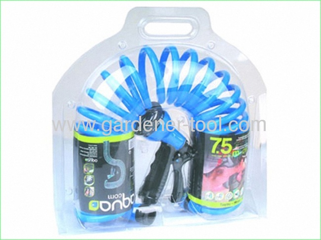 7.5M Double Color Garden Coil Hose With Plastic 8-dail Function Water Hose Nozzle