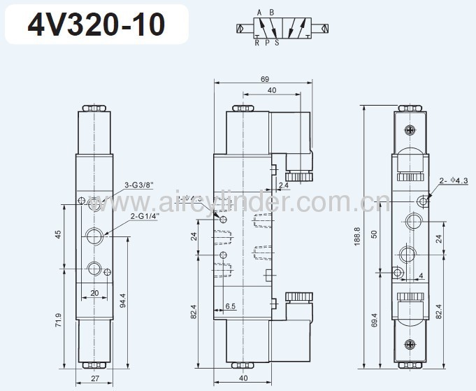 4V300 Series Solenoid Valve Pneumatic Control Valve in china 12V,24V, 110V,220V