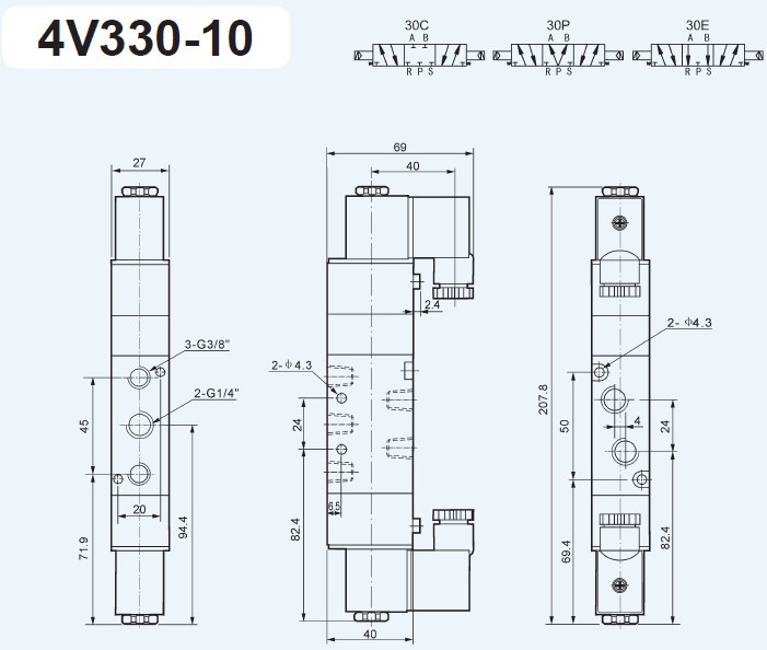 4V300 Series Solenoid Valve Pneumatic Control Valve in china 12V,24V, 110V,220V