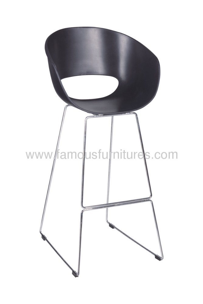 Modern Black ABS Mode Bar Chair plastic seat chromed base barstools squared footrest ergonomis chairs
