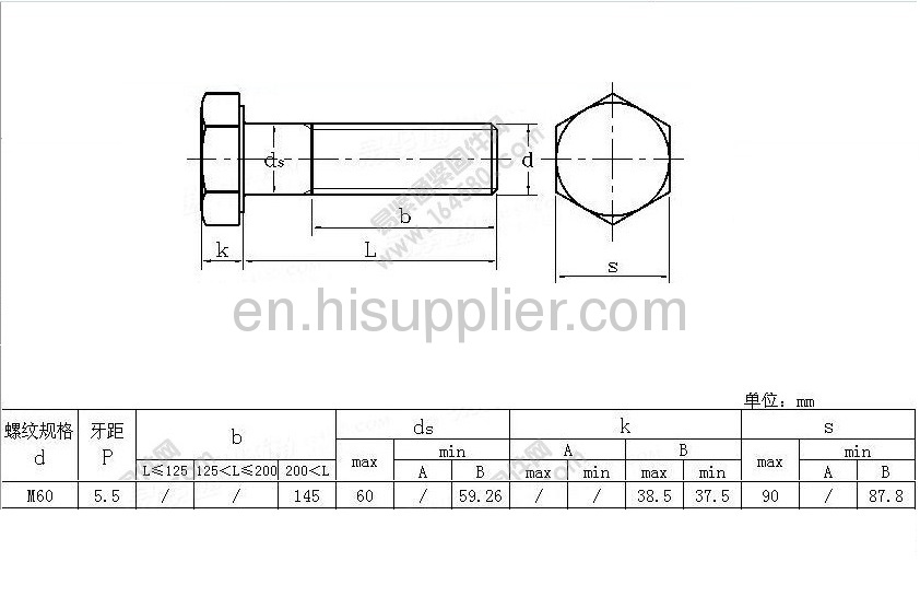 Hexagon head Gr8.8 bolt M60