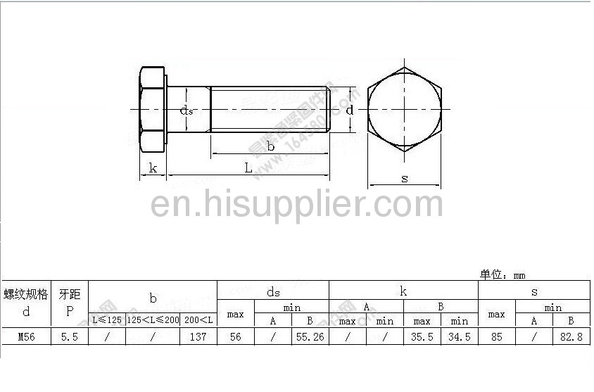 Hexagon head Gr8.8 bolt M56