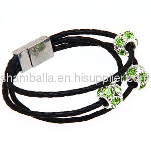 2013 Fashion Crystal Beads Braided Leather Bracelet With Magnetic Clasp