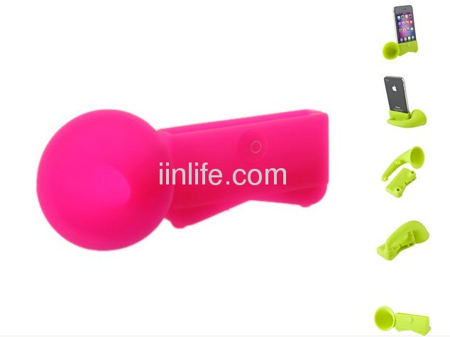 Cute Portable Colorful Silicone Horn Stand Amplifier Speaker For iPhone 4 4S 4G 