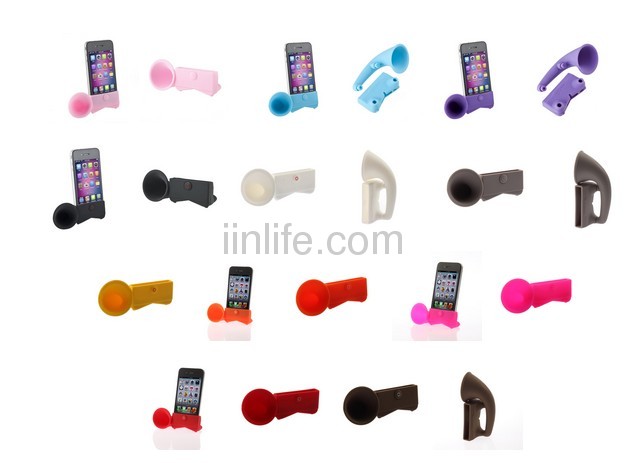 Cute Portable Colorful Silicone Horn Stand Amplifier Speaker For iPhone 4 4S 4G 